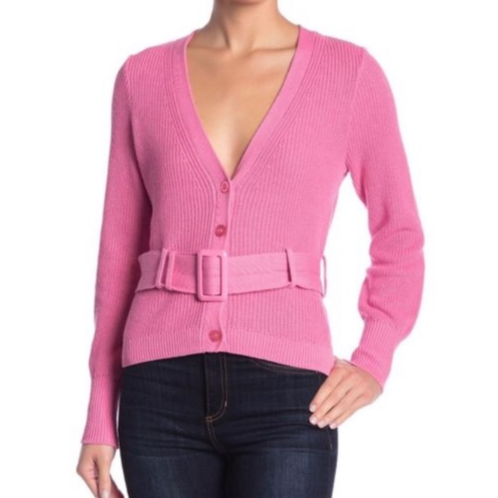 Free Press Belted V-Neck Cardigan long sleeves